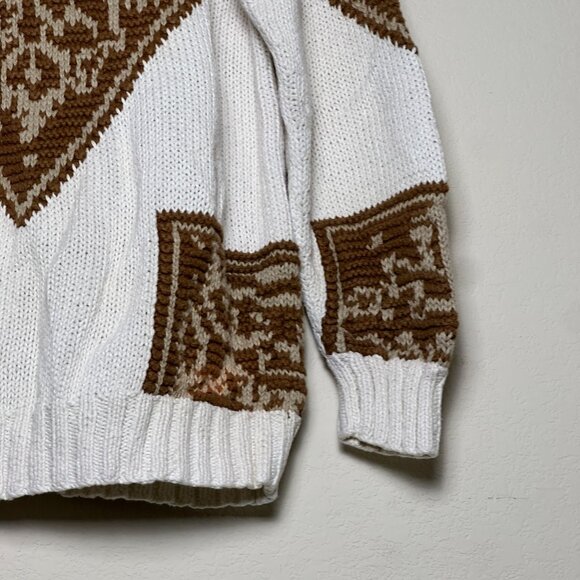 VTG Paul Harris Ramie Sweater Men M 90s White Abstract Argyle Design Classic - Picture 10 of 16